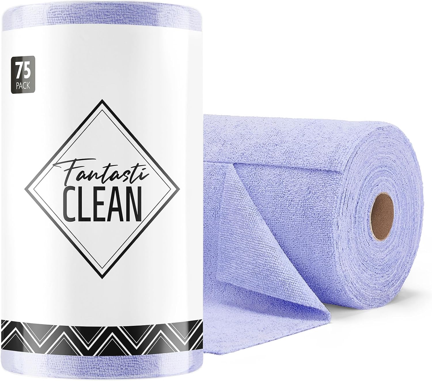 Fantasticlean Microfiber Cleaning Cloth Roll -75 Pack, Tear Away Microfiber Towels, 12" x 12", Reusable, Washable, Scratch Free, Ultra Absorbent Dishcloth for Home Supplies, Car, Pet (Lavender)