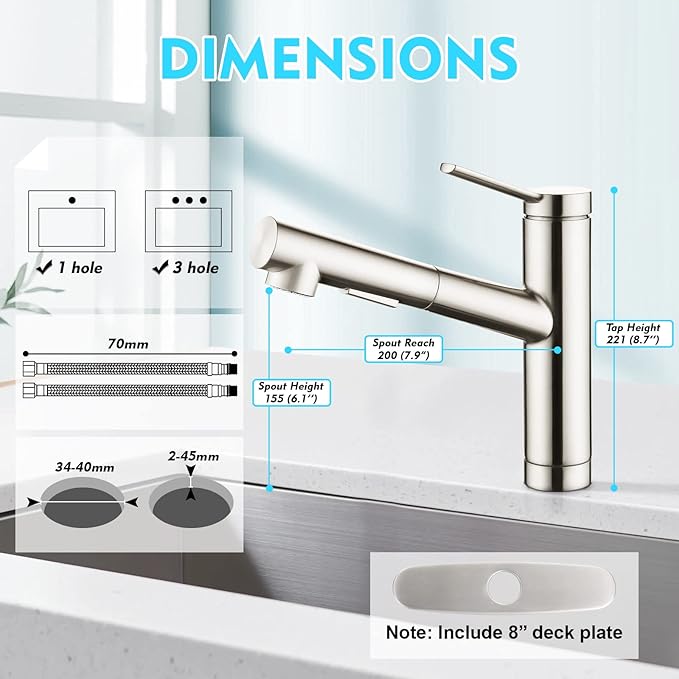 CREA Kitchen faucets, Bar Sink Faucet, Kitchen Sink Faucet Pull Out Brushed Nickel Single Handle Prep Wet Commercial Modern rv Low Arc Faucet