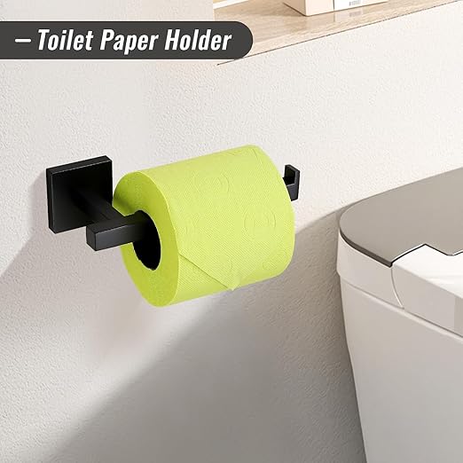 YACVCL Black Towel Bar Set 5-Piece Bathroom Hardware Accessories Set,SUS304 Stainless Steel Towel Rack Set,23.6 Inch Towel Bar,Toilet Paper Holder,Towel Ring and Towel Hooks,Wall Mounted