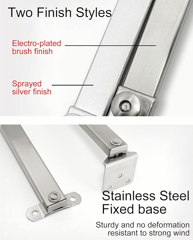 Window Hinges - Casement Window Stays & Locks, Angled Fixed Base, Sprayed Silver Style, 2 Pair, 6 Fixed Slots