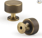 Antique Brass Kitchen Cabinet Knobs 2 Pack, 1.1Inch Knurled Pulls for Dresser and Drawers, Furniture Hardware Handles for Cupboard Wardrobe Vanity Closet Door