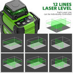 Huepar Laser Level 3 x 360 Self Leveling Laser Level Tool 3D Cross Line Leveling and Alignment Laser Tool, Li-ion Battery with USB-C Charging Port & Hard Carry Case & Tape Measure Included - HM03CGTP