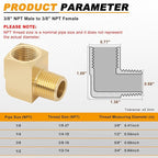 KOOTANS 4pcs 3/8 NPT 90 Degree Barstock Street Elbow Brass Fittings, 3/8" NPT Male to 3/8" NPT Female Thread Elbow Forged Brass Pipe Fitting
