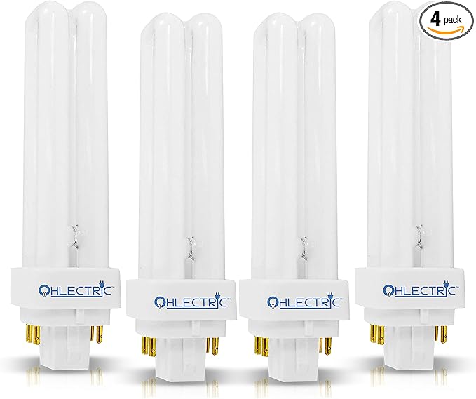 OHLECTRIC 13W Fluorescent Lamp with End-of-Life Protection - G24q-1 Base - Double Tube CFL Lamp - 12000 Hours Average Rated Life - 2700K - Pack of 4 - OL-41882