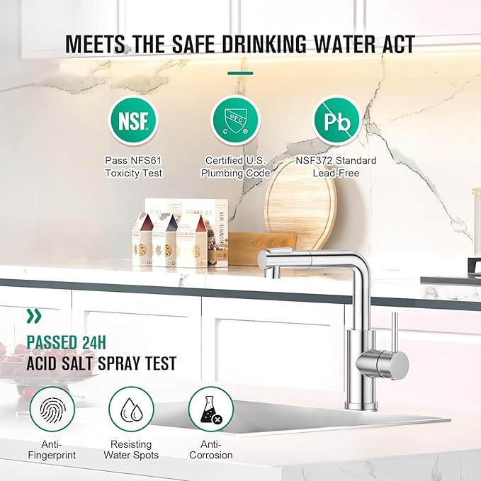 CREA Sink Faucets with Sprayer - Pull Out Bathroom Faucet - Single Hole 1 Handle Bar Faucets for Mini Pre Sink RV Outdoor Laundry Room - Chrome Stainless Steel