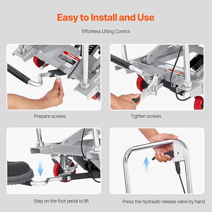 VEVOR Hydraulic Lift Table Cart, 500lbs Load Capacity 28.5 Inch Lifting Height, Manual Single Scissor Lift Table with 4 Wheels and Non-Slip Pad, Hydraulic Scissor Cart for Material Handling, Gray