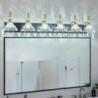 Vintage Bathroom Vanity Light, 6-Light Black Gold Vanity Lighting Fixture with Flower Glass Shade, Bathroom Lighting Fixtures Over Mirror