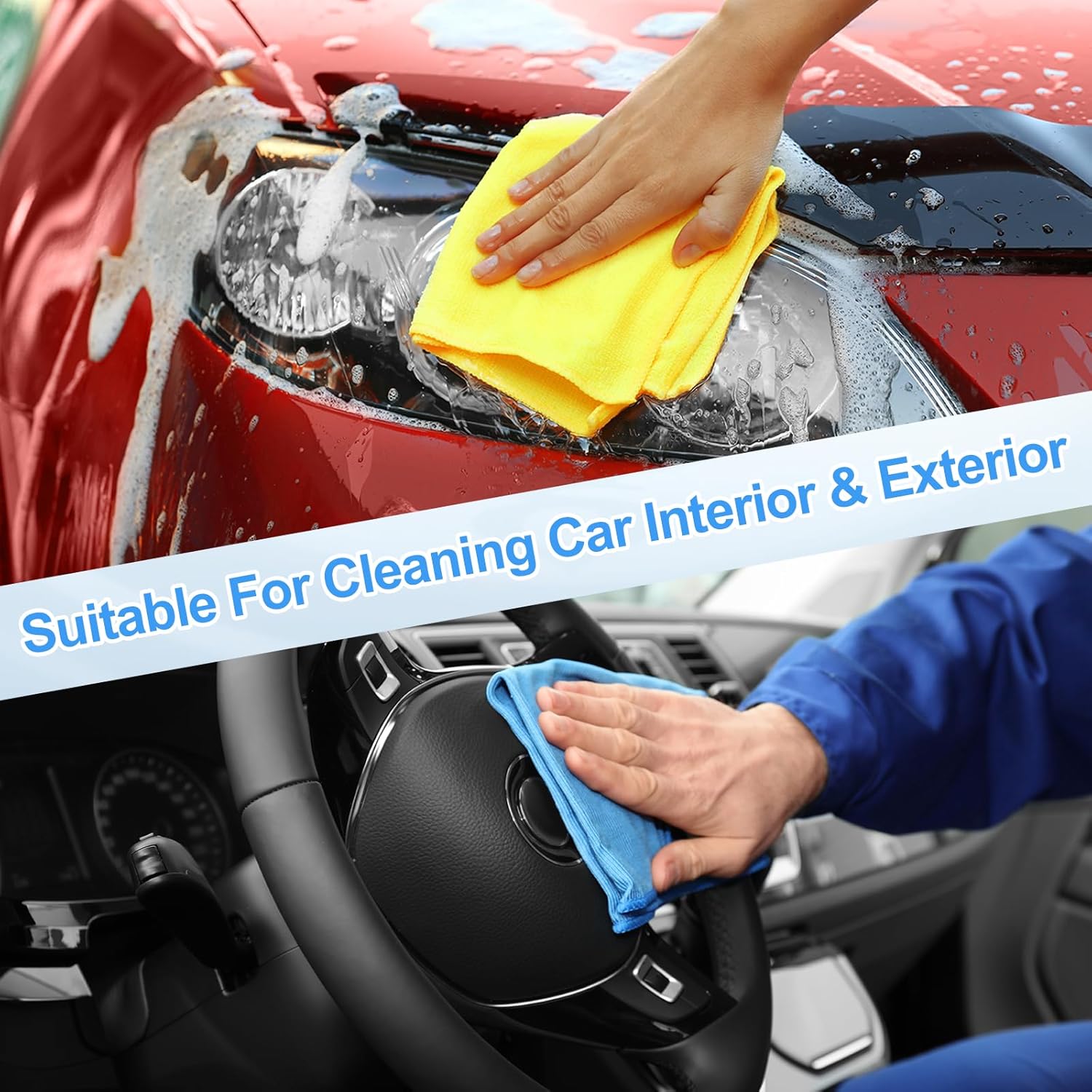 HARFINGTON 6 Pack Microfiber Cleaning Cloth, 24" x 16" Multi-Functional Cleaning Towels Reusable Absorbent Rags for Car Wash Kitchen Household Window Clean, Sapphire Blue