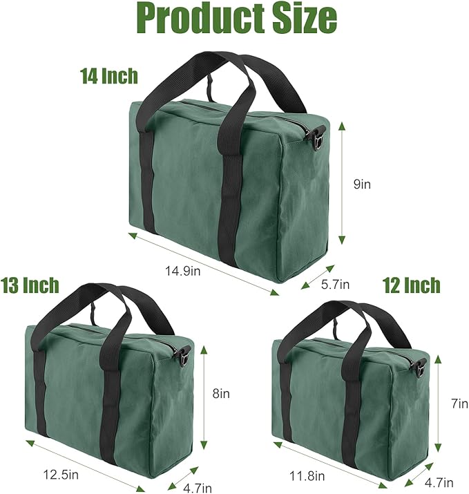 Small Tool Bag,Close Top Wide Mouth Tool Organizer Bag,Large Capacity Tool Bags for Men,Canvas Tool Storage Bag for Storage Handbag for Screwdrivers,Wrench,Pliers Hand Tools (DarkGreen, 18 Inch)