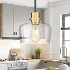 Emak 8 Inch Modern Pendant Lights Kitchen Island, Farmhouse Black and Gold Pendant Light Fixtures with Clear Glass Shade for Kitchen, Bedroom, Dining Room, PL122-BKBGD-CG