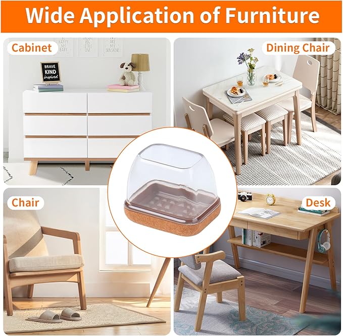 Ezprotekt 8 Pcs Rectangle Clear Silicone Chair Leg Floor Protectors, Rectangle Felt Furniture Pads Caps, Chair Leg Covers Cups for Chair Table Desk Sofa (Fit L :1.3-1.7", W: 0.9-1.2")