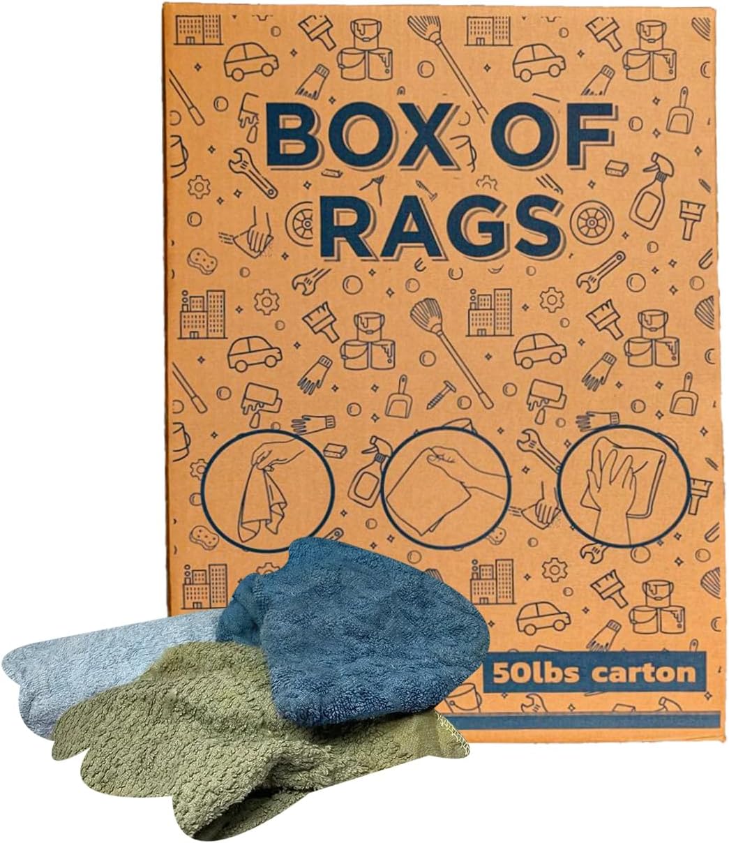 Recycled Color Terry Cloth Rags (50 lbs. Box) - Super Absorbent Cotton Towel Cleaning Rags for Garage, Shop Rags, Industrial Use & Housekeeping - Shop Rags Bulk