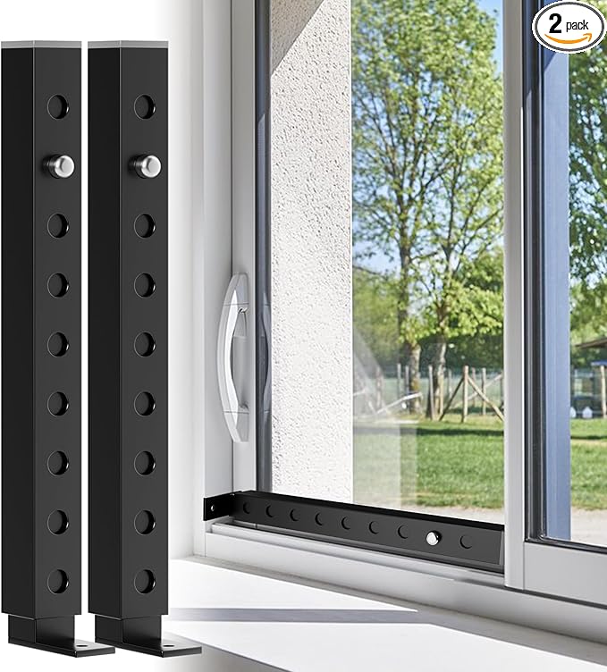 Adjustable Window Lock Bars Vertical, Small Window Bars Security Inside, Window Locks for Up and Down Windows, Window Ac Unit Ssecurity Bars Extends from 9.8-16.7 in -Black (Steel 2 Pcs)