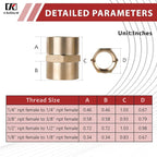 Hex Couplings, 3/8" NPT Female To Female Brass Hex Nipple Adapters, Brass Pipe Extension Fittings for Oil/Air/Water/Gas Systems. (12 Pack)