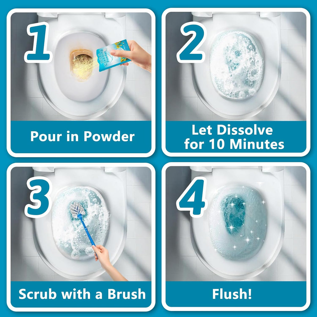 Toilet Bowl Cleaner Powder - Self-Activating Toilet Cleaner for Stubborn Stains & Limescale, Deep Cleaning Foam with Daylily Fragrance, Safe Toilet Cleaning Supplies (4 Packs × 3 oz)