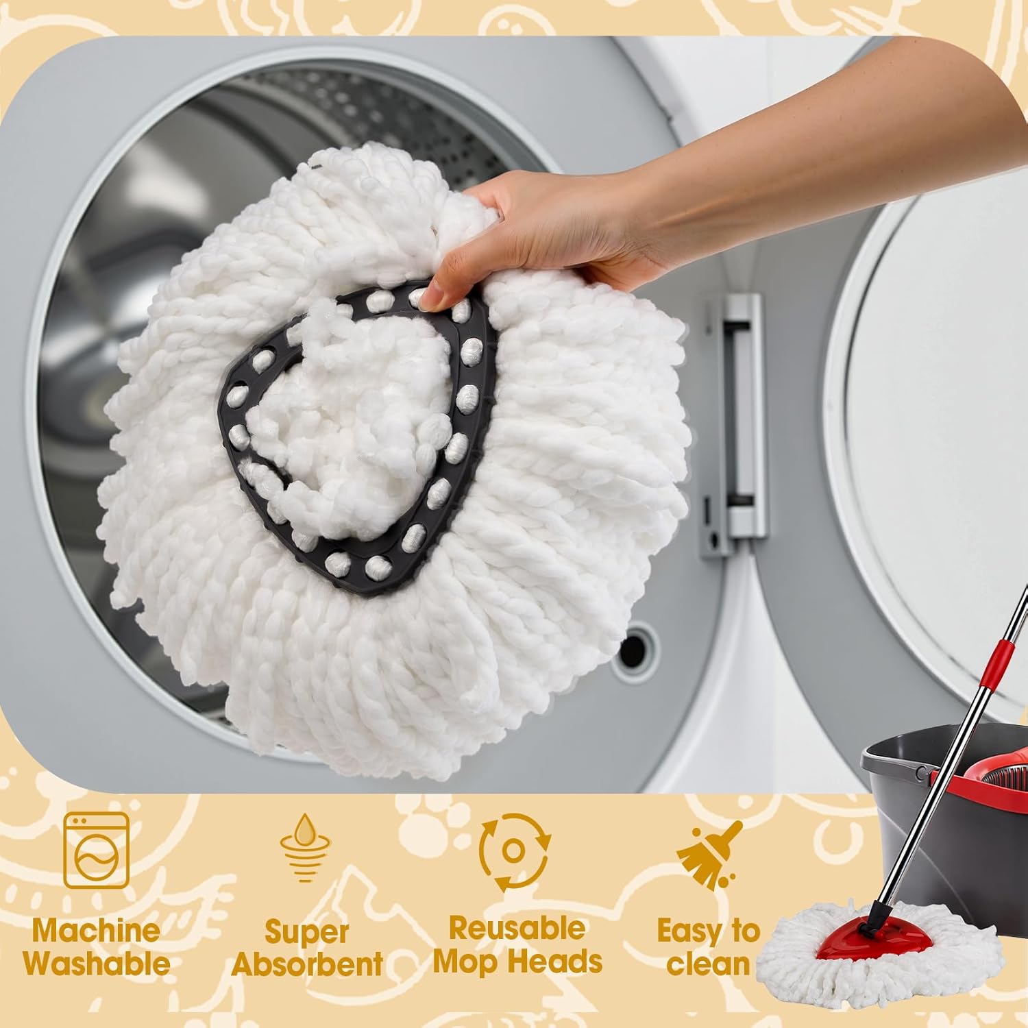 6 Pack Mop Head Replacement, Microfiber Spin Mop Refill Replace Head Compatible O-Ceda Easywring 1-Tank System, Spin Mop Replacement Heads for Easy Cleaning Floor Mopping