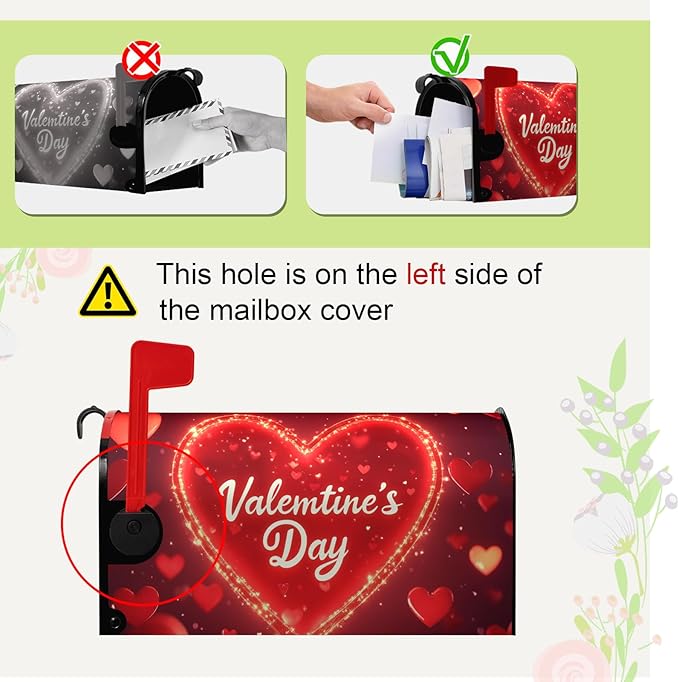Valentine's Day Mailbox Covers Magnetic Large Size 25.5x21 Inch Red Heart Mailbox Cover Oversized Love Post Letter Box Wraps for Outdoor Garden Decorations