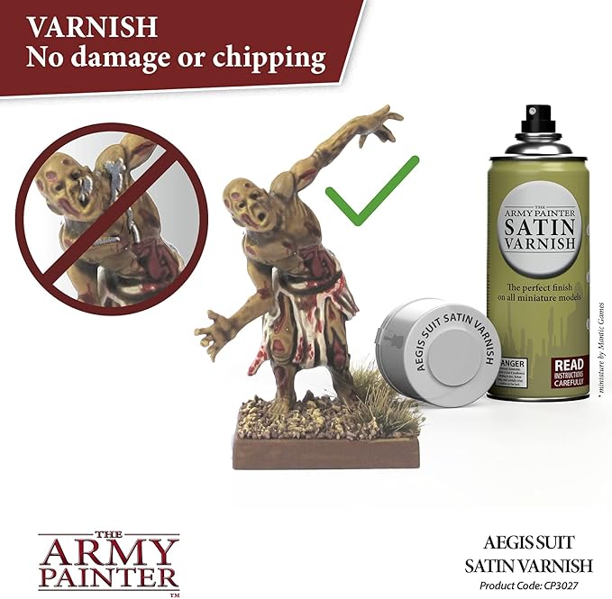 The Army Painter Satin Varnish, Spray Paint Varnish for Miniature Protection, Tabletop Roleplaying, Boardgames, and Wargames Miniature Modelling, 400ml
