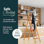 WOA WOA 6 Step Ladder, Folding Ladder with Handrails for High Ceilings, Indoor Tall Ladders with Wide Pedals, Lightweight Aluminum Stepladder for Home 300lbs - Wood Grain