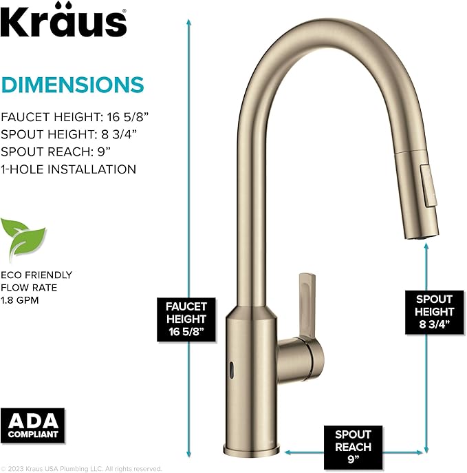 KRAUS Oletto Touchless Sensor Pull-Down Single Handle Kitchen Faucet in Spot-Free Antique Champagne Bronze, KSF-2830SFACB