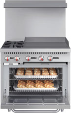 KoolMore KM-CRG36-LP 36 in. 2 Burner Commercial Liquid Propane Range with 24 in. Griddle, Solid Black