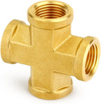 GASHER 5PCS Brass Pipe Fitting, Cross 4 Way Pipe Fitting, 3/8" x 3/8" x 3/8" x 3/8" NPT Female Pipe