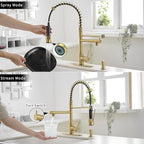 AIMADI Gold Kitchen Faucet with Soap Dispenser,Commercial Single Handle Pull Down Kitchen Faucets with Sprayer,Brushed Gold