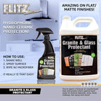 Flitz Granite & Glass Protectant - 16oz Bottle of USA-Made Granite Sealer and Glass Countertop Protector - Cleans & Prevents Liquid, Stains, & Others - Also Works on Marble & All Metals (3 Pack)