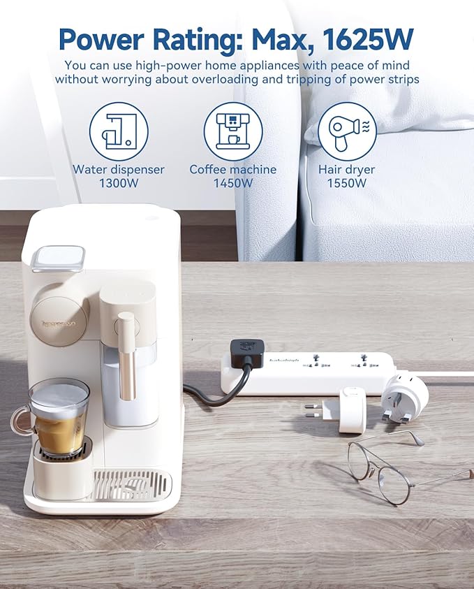 European Travel Plug Adapter Kit with USB Ports, Universal Extension Cord 5 FT, USA to European, UK Plug Adapter for Travel & Life, Accepts Type A/B/C/D/E/F/G/H/I/J/K/L/N/O Plugs, White