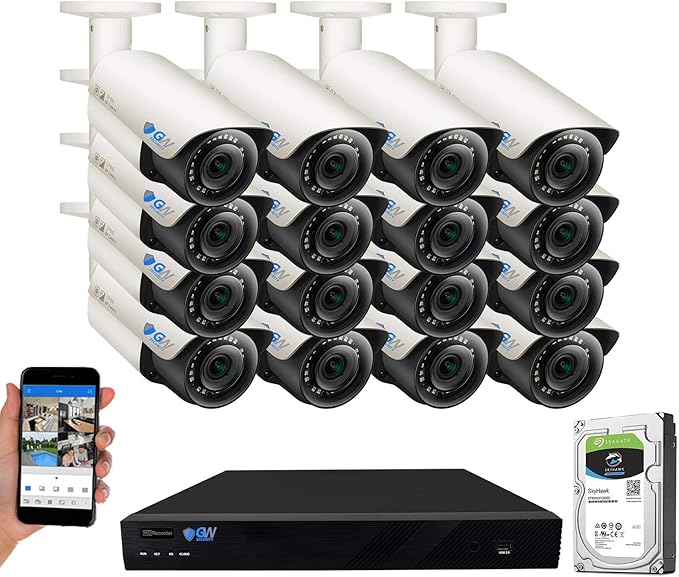 GW Security 16 Channel 4K NVR Super HD 1920P IP PoE Security Camera System with 16 Outdoor Waterproof 2.8-12mm Varifocal Zoom 5.0 Megapixel 1920P Microphone IP Cameras, AI Human Detection
