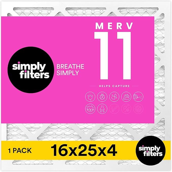 Simply 16x25x4 Air Filter MERV 11, MPR 1000, 1 Pack, For Home AC Furnace & HVAC (Actual Size: 15.75"x24.75"x3.75") DUST Pet & Allergy Control