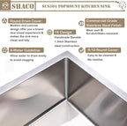 SHACO 15x15 Inch Drop In Bar Sink, Topmount 16 Guage Handmade Stainless Steel Square Small Sink for Wet Bar Prep Small Kitchen RV Outdoor