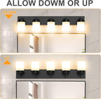 IZORRO Bathroom Vanity Light Fixture, 5-Light 36 Inch Matte Black Bathroom Light Fixtures Over Mirror, with White Glass Shade, Modern Farmhouse Vanity Lights, Rustic Restroom Lighting Fixtures