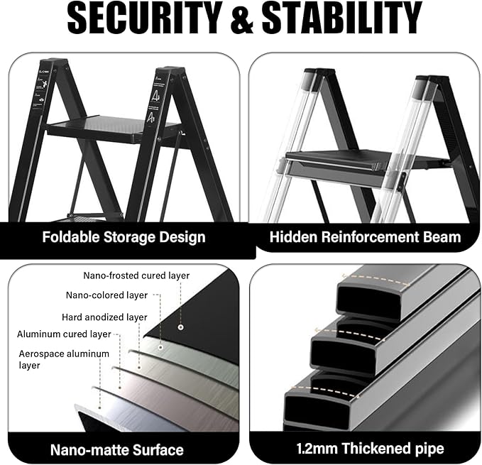 3 Step Ladder, Aluminum Lightweight Folding 3 Step Stool with Anti-Slip Wide Pedal, 330lbs Capacity Step Ladder for Household,Kitchen,Office, Ease of Folding, Portable