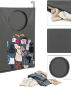 Hanging Laundry Hamper Bag – Space-Saving Dirty Clothes Storage with Free Adjustable Stainless Steel Over-the-Door Hooks & 2 Suction Cup Hooks – Ideal for bathrooms, bedrooms & dorms