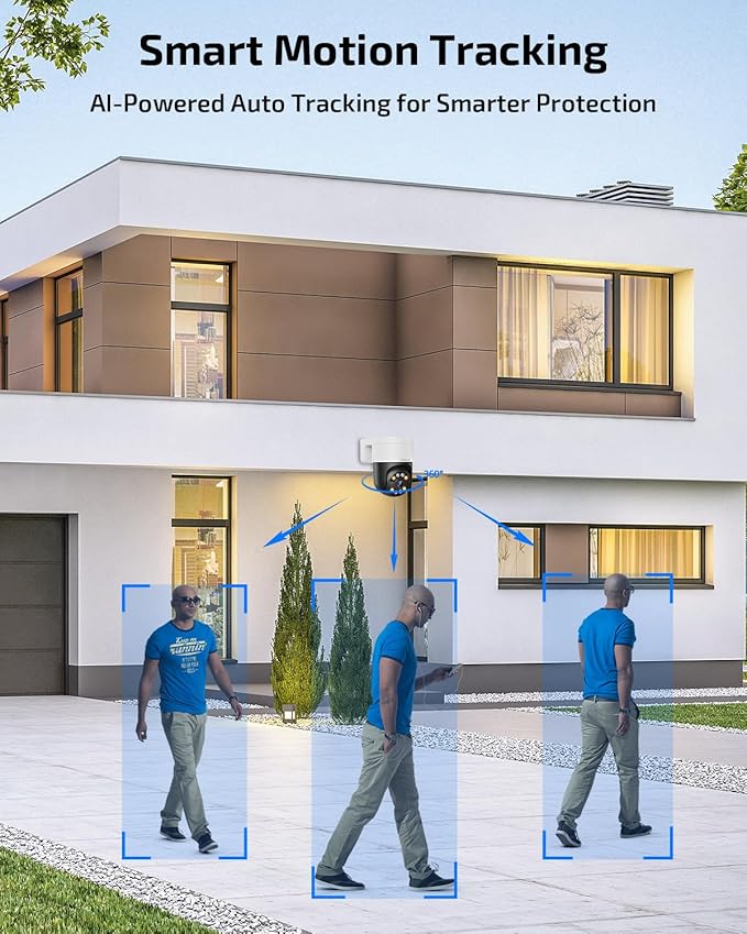 《2-Way Audio & Auto-Tracking》4K Outdoor Wired Security Camera System,360 Degrees Security PTZ IP Cameras,Surveillance Video Equipment, Surveillance DVR Kits