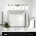 6-Light Bathroom Vanity Light,Brushed Nickel Vanity Lights with Square Frosted Glass,Modern Bathroom Wall Lights Fixtures Over Mirror,Wall Sconces Lighting for Bedroom Living Room,E26