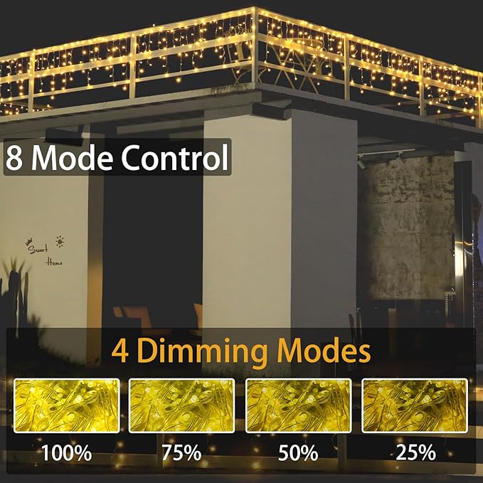 Christmas String Lights Outdoor - 131Ft/40M 1680 LED 8 Modes with Remote Control and App Waterproof Christmas Lights for Patio Yard Garden Wedding Party-Warm White