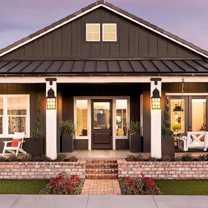 2-Pack Dusk to Dawn Outdoor Lights for House, Exterior Porch Light Fixtures Wall Mount with Photocell Sensor, Oil Rubbed Bronze Wall Lantern, Waterproof Outside Wall Sconce Lighting for Garage,Door