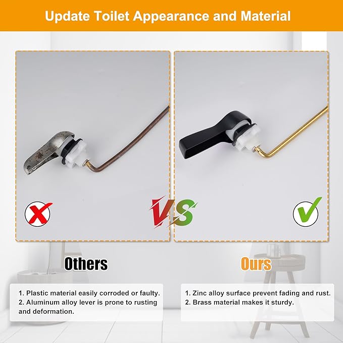 Hibbent Universal Metal Front Mount Toilet Handle Replacement Kit, Brass Toilet Flush Tank Lever with Stainless Steel Flapper Chains for Most Toilets, Oil-Rubbed Bronze Finish