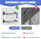 5-Rung Window Well Ladder, Heavy Duty Steel Basement Egress Ladder, Adjustable Wall Muonted Ladder for Home Safety, 700LBS