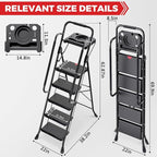 KINGRACK 5 Step Ladder, Folding Step Stool for Adult with Tool Platform, Handrails, Wide Anti-Slip Pedals, Pass 800lbs Load Testing， Portable Safety Step Stool for Home, Kitchen, Black