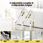 Electric Spin Scrubber, Cordless Cleaning Brush with LED Display, 4 Adjustable Angles, 3 Speeds, 2H Runtime, Adjustable Handle, 5 Brush Heads for Bathroom Tub Kitchen Tile Floor Car