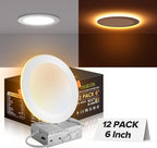 MAILCOS 12 Pack 6 Inch 5CCT LED Recessed Ceiling Light with Night Light, 2700K-5000K Selectable, Ultra-Thin Lighting, 12W=110W, 1050LM, Dimmable Canless Wafer Downlight ETL Certificated