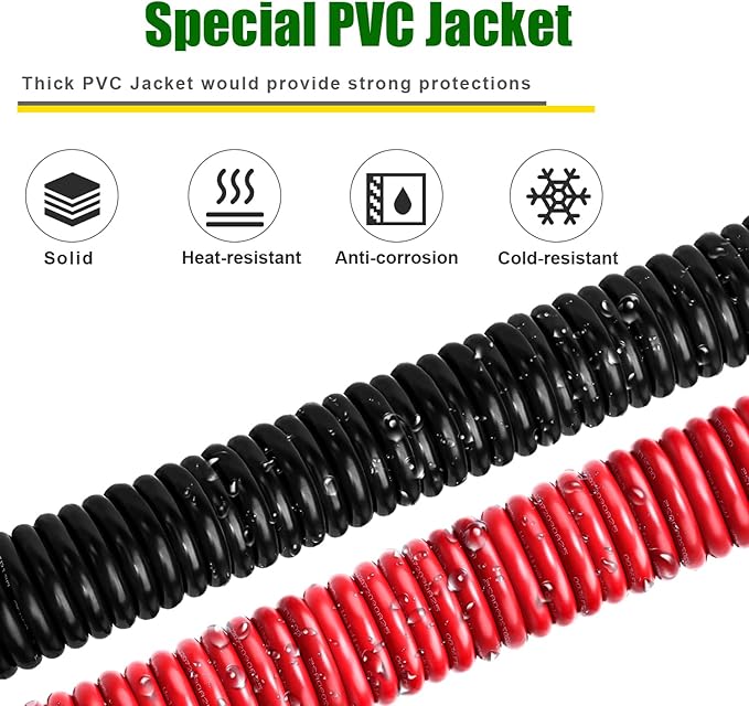 4 Gauge Battery Cable Copper Wire, 3FT Red+3FT Black 4 AWG Welding Cable Standard USA OFC Wire for Automotive, Battery, Solar, Marine and Generator