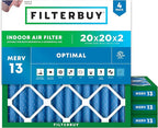 Filterbuy 20x20x2 Air Filter MERV 13 (MPR 1900) Health Defense Replacement (4-Pack), Electrostatic Pleated HVAC AC Furnace Filters, Made in USA (Actual Size: 19.50 x 19.50 x 1.75)
