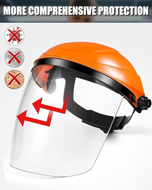 8 Pack Safety Face Shield for Grinding and Cutting, Full Impact Resistant Face Shield Mask for Work Chemical Woodworking (Orange)