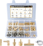 136Pcs Brass Hose Barb Fittings Assortment Kit Barb Splice/Female Adapter/Coupler/Tee/Male Elbow NPT Thread 1/8" 3/16" 1/4" 5/16" 3/8" 1/2" Air Hose Fittings with Pipe Clamps for Water/Air/Fuel