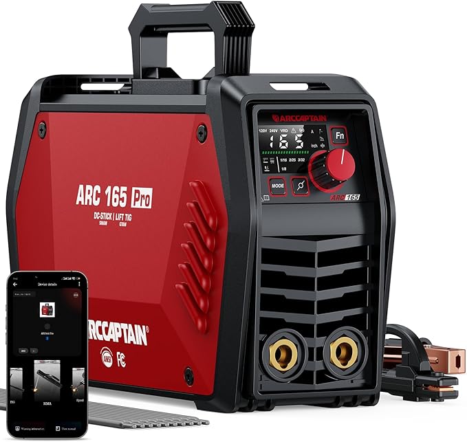 ARCCAPTAIN iControl ARC165 Pro Stick Welder, [APP Control] 165Amp ARC/Lift TIG Welding Machine, Large LED Display, IGBT Inverter 120V/240V MMA Welder with Hot Start, Arc force, and Anti-Stick