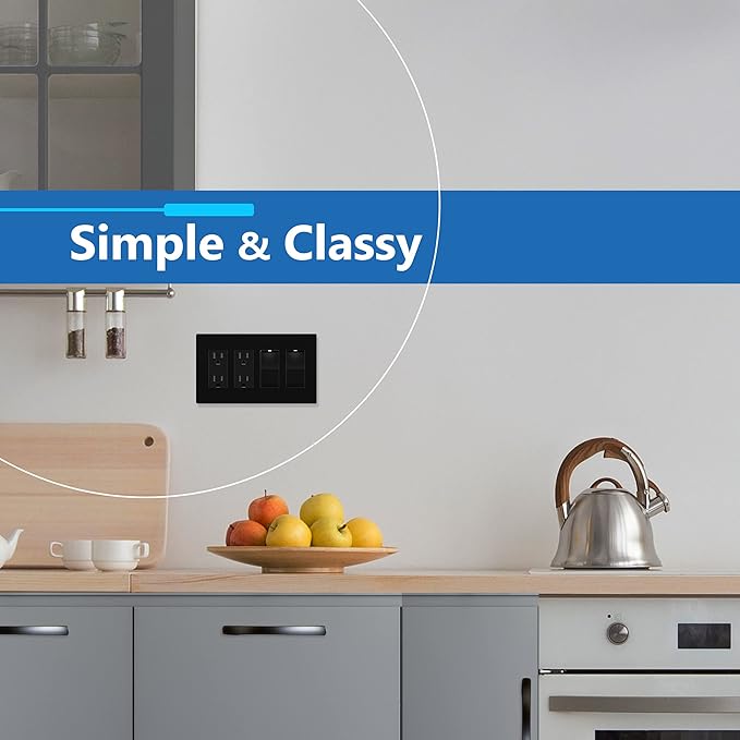 LIDER Matte Finish Quadruple Decorator Switch Cover, Screwless Wall Plate, Mid-Size 4-Gang 4.88" x 8.58", Polycarbonate Thermoplastic, UL Listed, LSWP-34M-BK2P, Black, 2 Pack